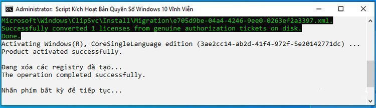 Active Windows 10 thành công.