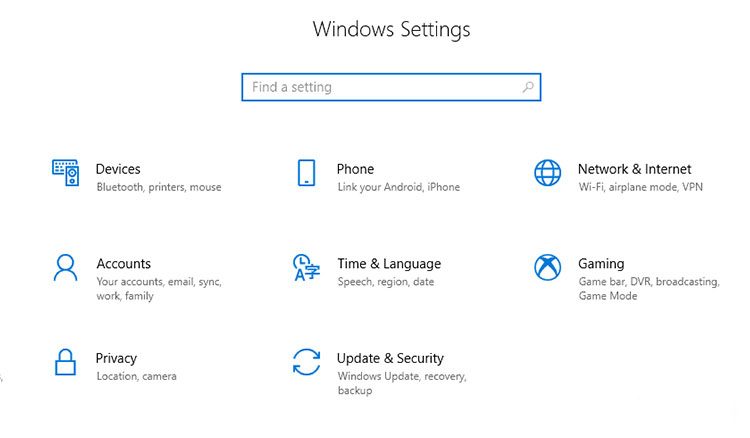 Bấm tổ hợp phím Windows + I hoặc chọn Start và di chuyển đến mục Setting