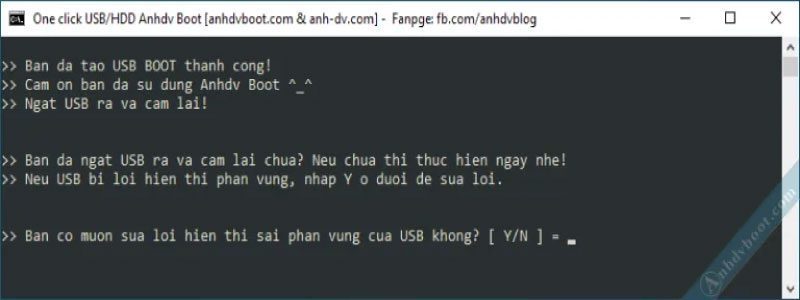 Nhập chữ Y nếu muốn sửa lỗi hiển thị sai phân vùng