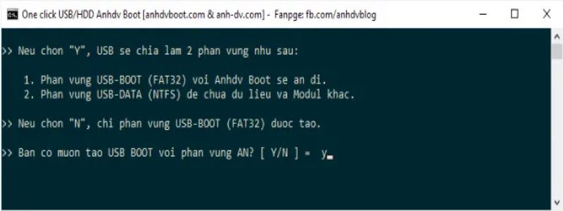 Chọn số phân vùng cho USB Boot